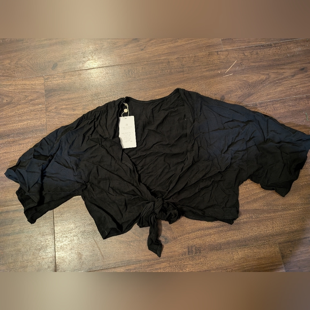 Women's Black Tie-Front Crop Swimsuit Cover
